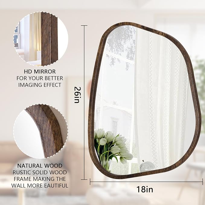 Asymmetrical Accent Mirror for Wall Irregular Oval Wood Frame Modern Unique - Image 7