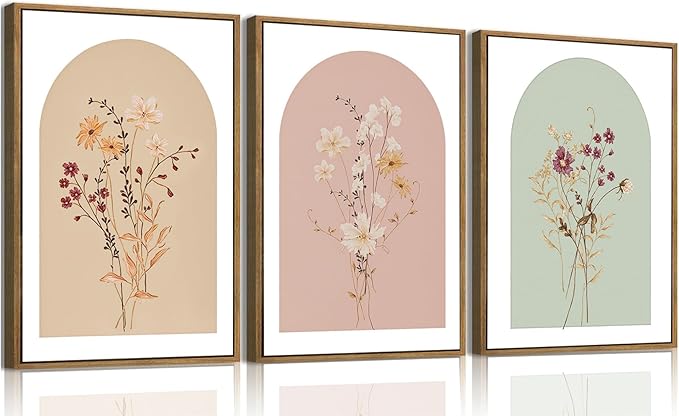 KISSFOX 3 Piece Framed Wall Art Botanical Wall Decor Floral Pictures Wildflower by KISSFOX