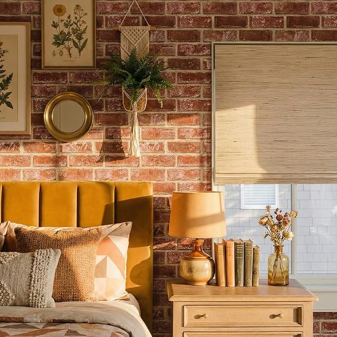 3D Peel and Stick Faux Brick Wall Panels 11.8" x 11.8" 10-Pack Red Orange - Image 2