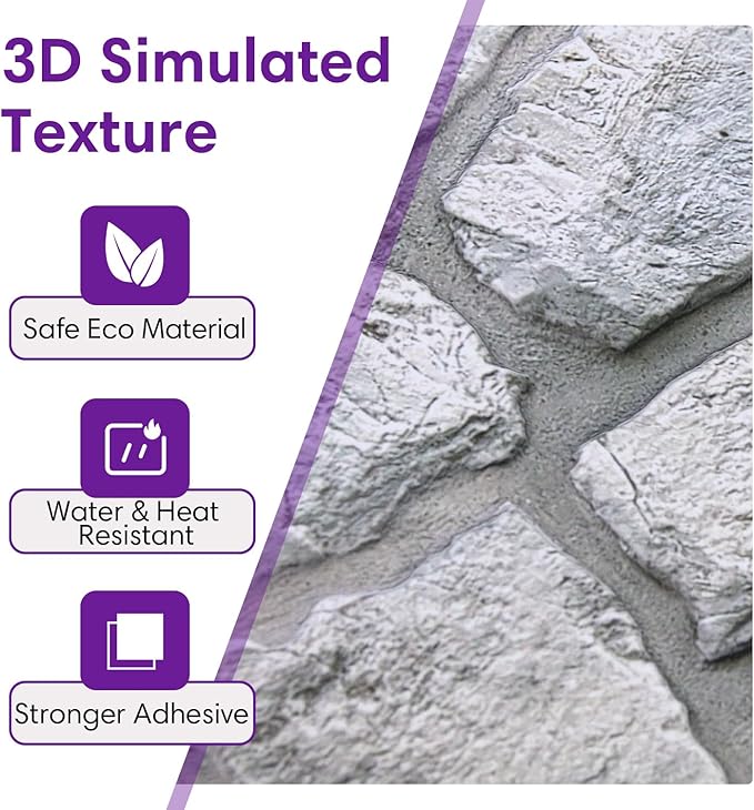 3D Faux Stone Wall Panels Peel and Stick, Stone-Look Textured Wall Sticker - Image 3