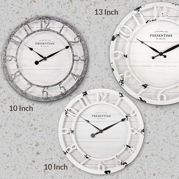 Presentime & Co 10" Farmhouse Series Wall Clock, Shiplap Style, Raised 3D - Image 7