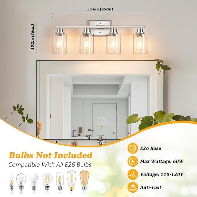 Unicozin 4-Light Bathroom Light Fixtures, Modern Vanity Lights - Image 3
