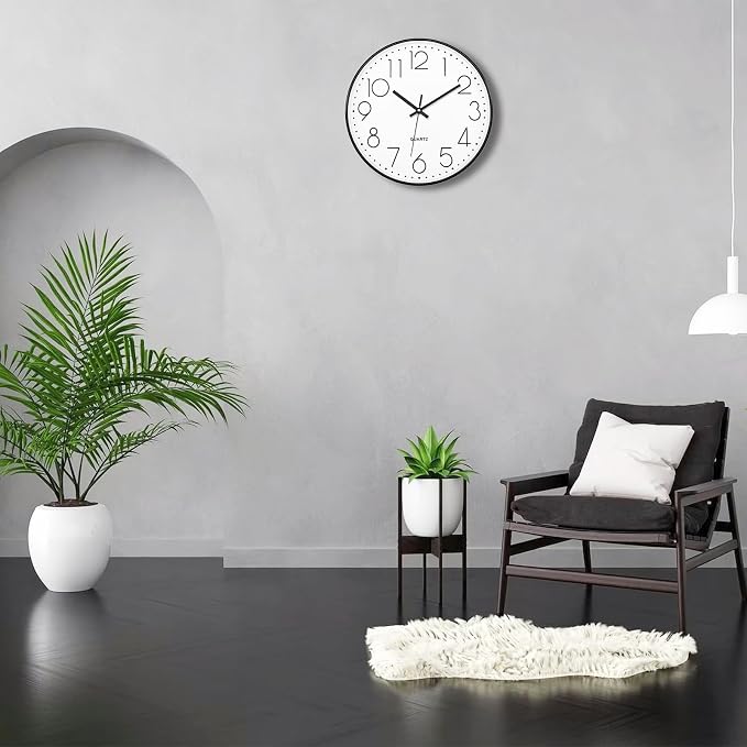 Foxtop 14 Inch Black Wall Clock Large Silent Non-Ticking Battery Operated Round - Image 5