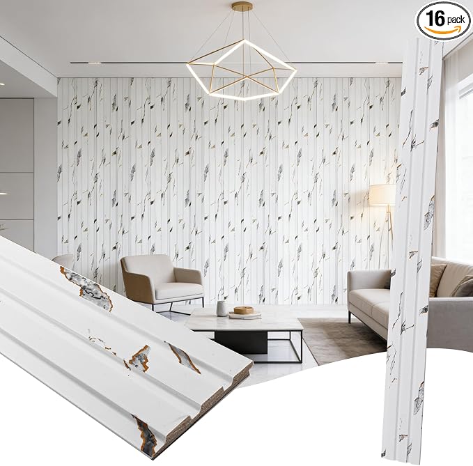 16 Pack Faux Marble Slat Wall Panels by Unknown