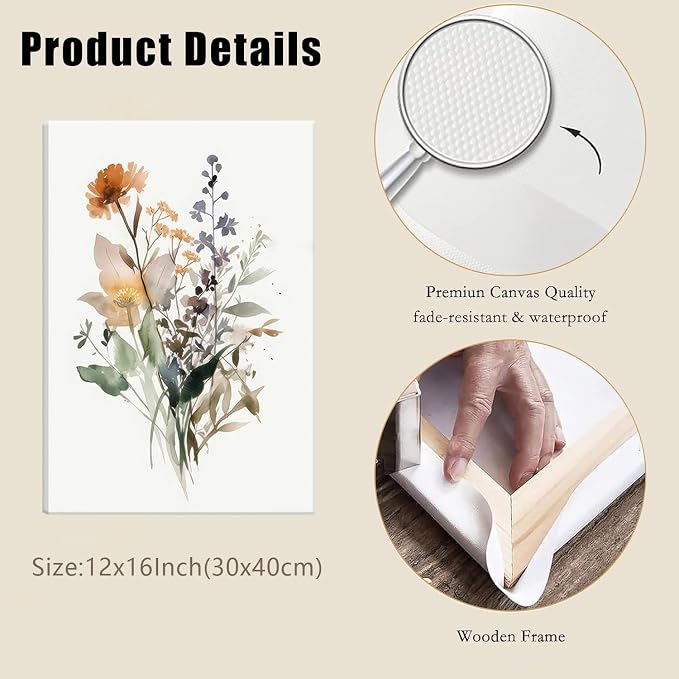 Bwodke Framed Wildflower Wall Art Colorful Botanical Floral Poster Canvas - Image 3