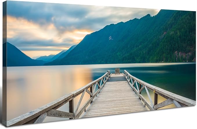 Olympic Mountain Canvas Wall Art Living Room Decor Crescent Lake Landscape by HOME