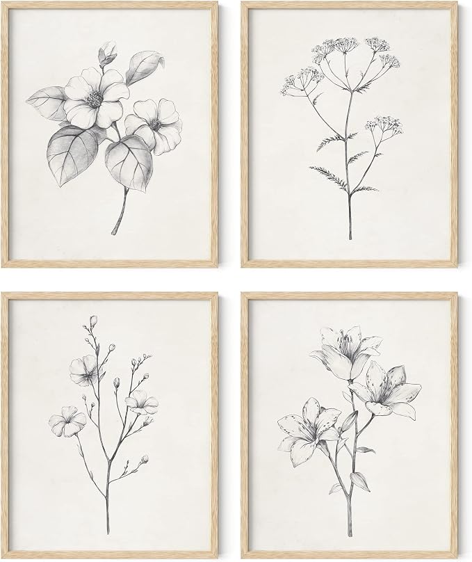 HAUS AND HUES Grey Floral Wall Art by HausandHuesArtPrints