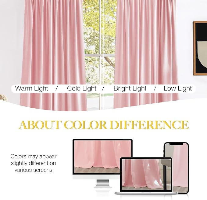 NICETOWN Baby Pink Velvet Curtains 84 inch Long 2 Panels - Image 7