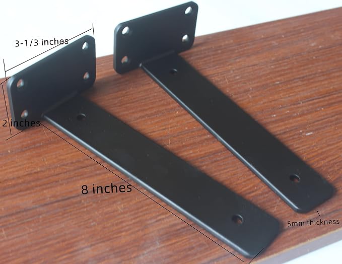 10 Pack - 8 inch Black Hidden L Shelf Bracket Iron Floating Shelf Brackets - Image 2
