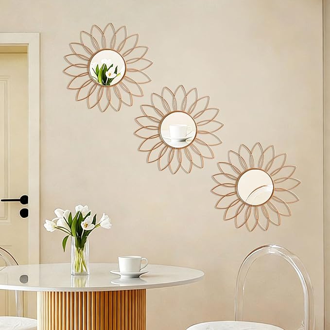 3 Pack Metal Mirrors for Wall Sunburst Wall Mirrors Home Décor Decorative - Image 4