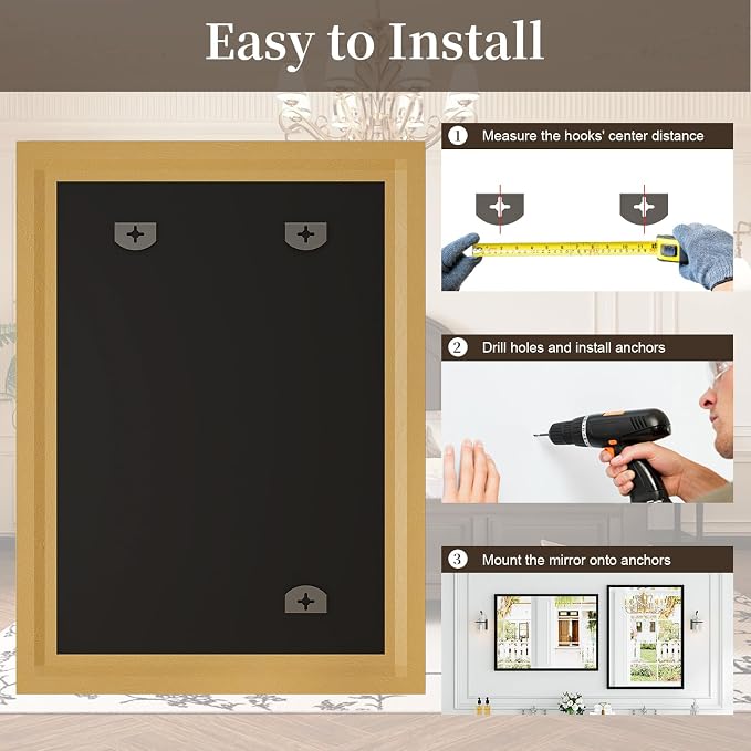 Syndra Black Wood Frame Bathroom Mirror, Waterproof Slim Deep Frame, - Image 9