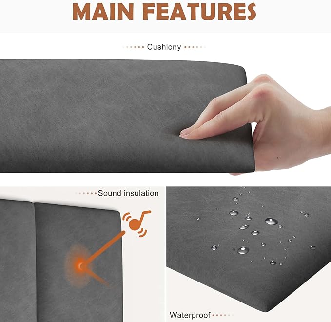 IFNOW Wall Mounted Upholstered Headboard King, 3D Peel and Stick Soundproof - Image 3