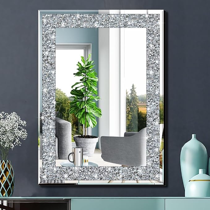 QMDECOR Crystal Crush Diamond Rectangle Silver Mirror by QMDECOR
