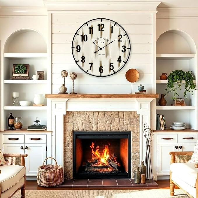 EMAX HOME Farmhouse White 30 Inch Wooden Large Wall Clock, Silent Non-Ticking - Image 7
