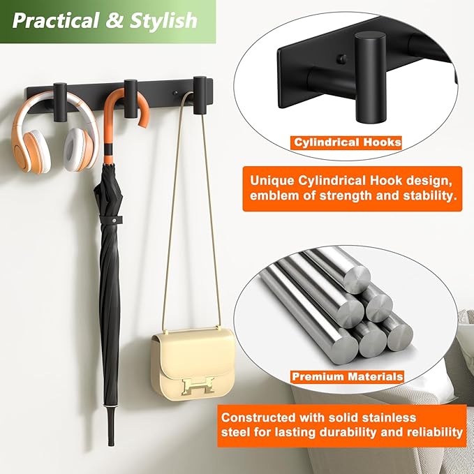Wall Mounted Coat Rack-3 Hooks, Heavy Duty Stainless Steel Wall Hooks - Image 4