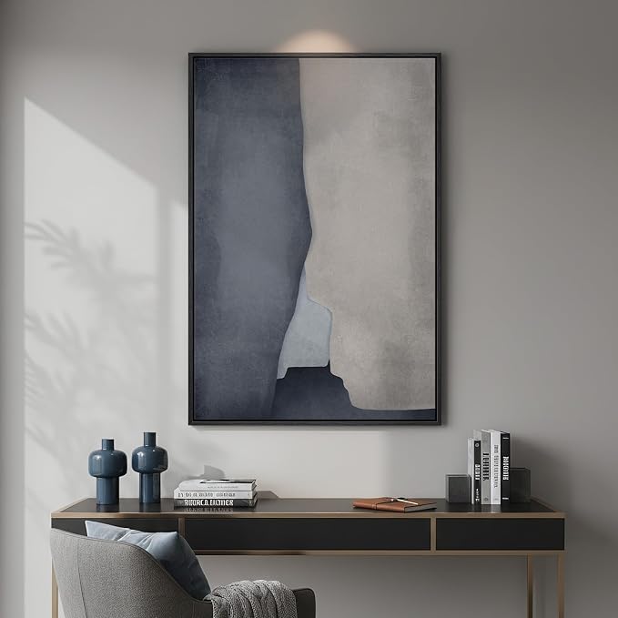 Framed Blue Abstract Wall Art, 1 Piece Large Modern Canvas Prints Paintings - Image 5