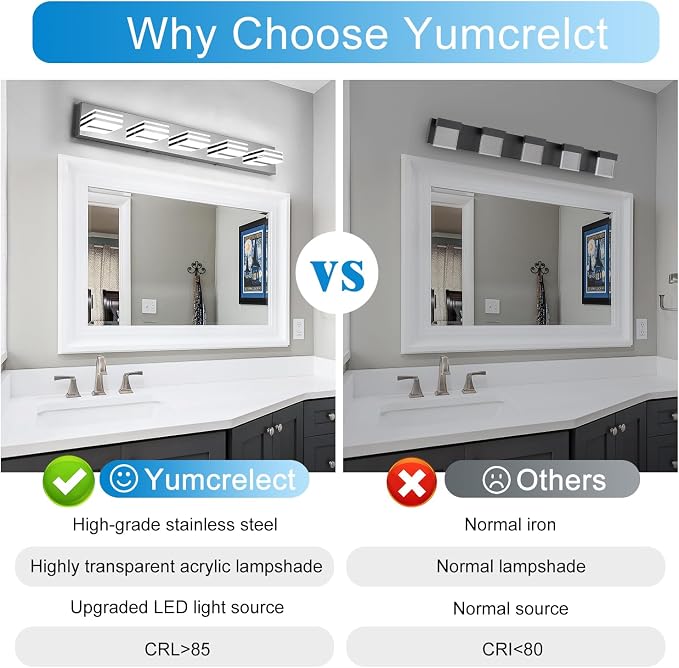 LED Vanity Lighting 30W Lights for Mirror 5 Light Bath Wall Lamps 34 Inch - Image 3