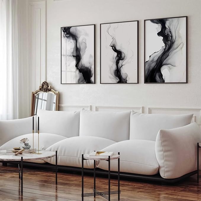 Black White Abstract Wall Art Decor Gray Modern Wall Art Minimalist Canvas - Image 4