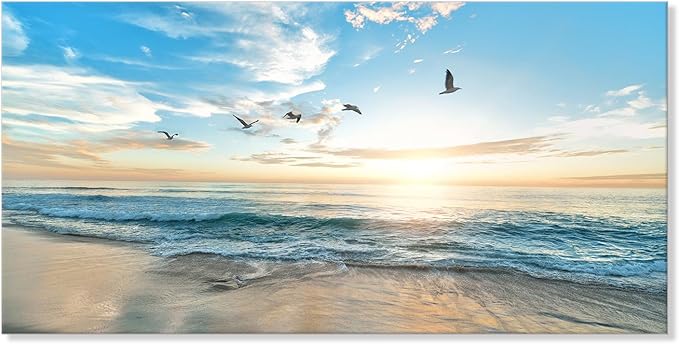Goldfoilart Ocean Beach Sunset Canvas Wall Art by Goldfoilart