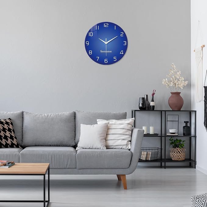 XNM Large Blue Glass Clocks Battery Operated 20 Inch Modern Minimalist Wall - Image 5