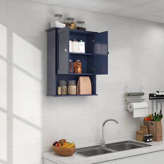 VANIRROR Bathroom Wall Cabinet Navy Blue Over Toilet Storage Cabinets 24x30 in - Image 9