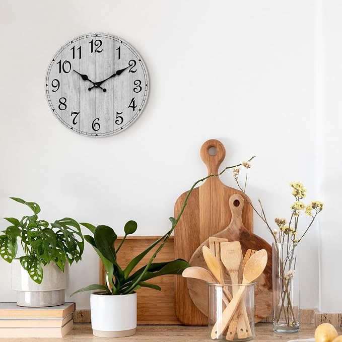 Wall Clock, Rustic Wall Clocks Battery Operated Silent Non Ticking, Country - Image 4