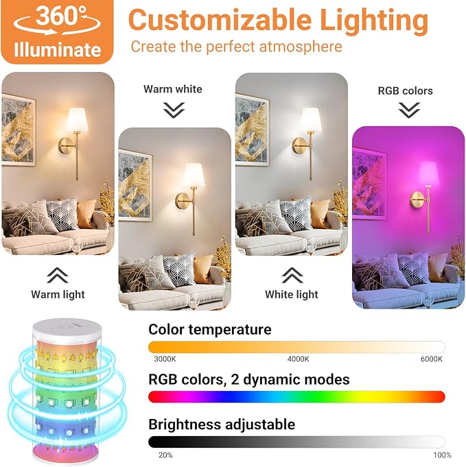 Peel and Stick Wall Sconces, Stick On Wall Sconce Set of 2, Battery Operated - Image 5
