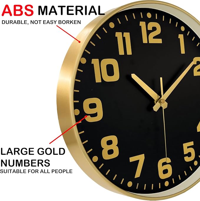 Modern Silent Wall Clock, 12 Inch Non-Ticking Battery Operated Clock, Round - Image 7