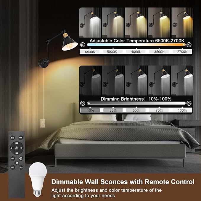 TRLIFE Dimmable Wall Sconce, Remote Control Plug in Wall Sconces Dimming - Image 3
