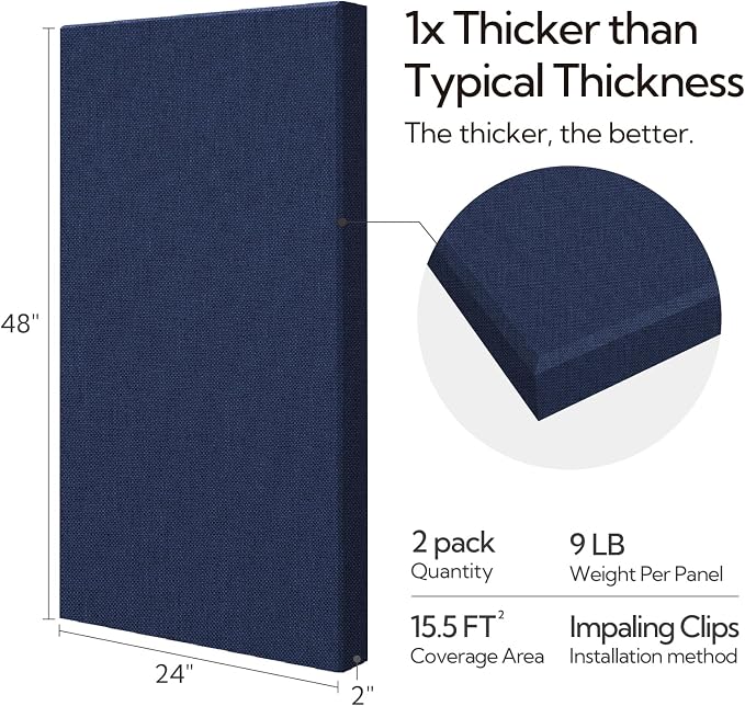 Olanglab Sound Absorbing Acoustic Wall Panels 2 Pack, Large Fabric Wrapped - Image 4