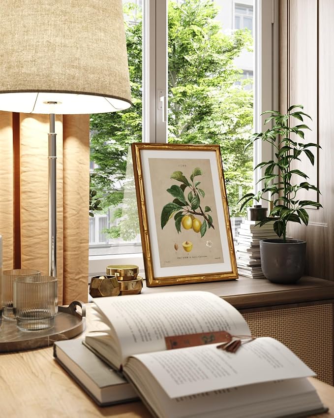 InSimSea Gold Bamboo Framed Canvas Wall Art, Retro Nature Plum Botanical - Image 6