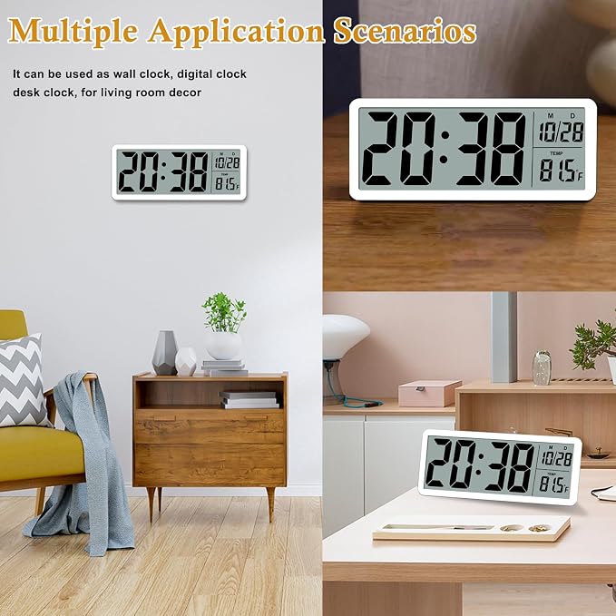 8.5" Modern Digital Wall Clock, Battery Operated, Simple LCD Display - Image 6