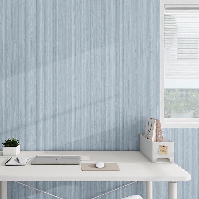 Grasscloth Textured Wallpaper Light Blue Linen Thick 24" X 394" Fabric Contact by osayhome