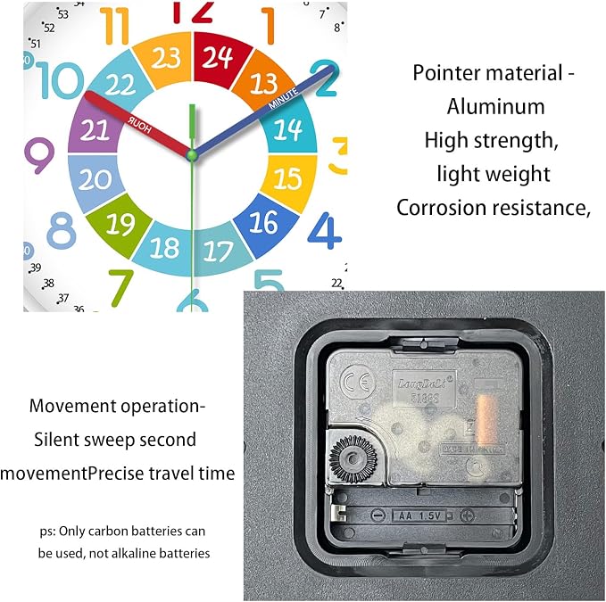 XFM Learning Clock for Kids Silent Non Ticking Battery Operated Colorful - Image 5