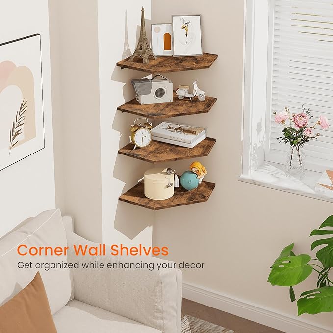 Homode Corner Shelf Wall Mount, Wood Corner Hanging Shelves - Image 4