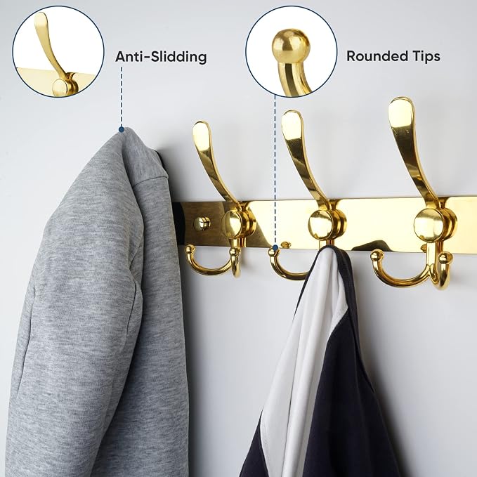 TICONN Wall Mounted Coat Rack, Five Heavy Duty Tri Hooks All Metal Construction - Image 4