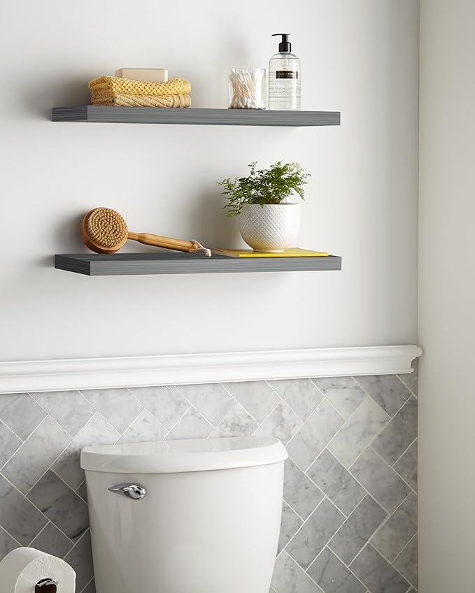 BAYKA Floating Shelves Grey, 22.5 inch Rustic Wood Wall Mounted Shelves - Image 7