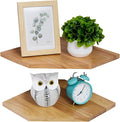 Corner Wall Shelves, Corner Floating Shelves Set of 2 Solid Oak Wood Display by Coamily