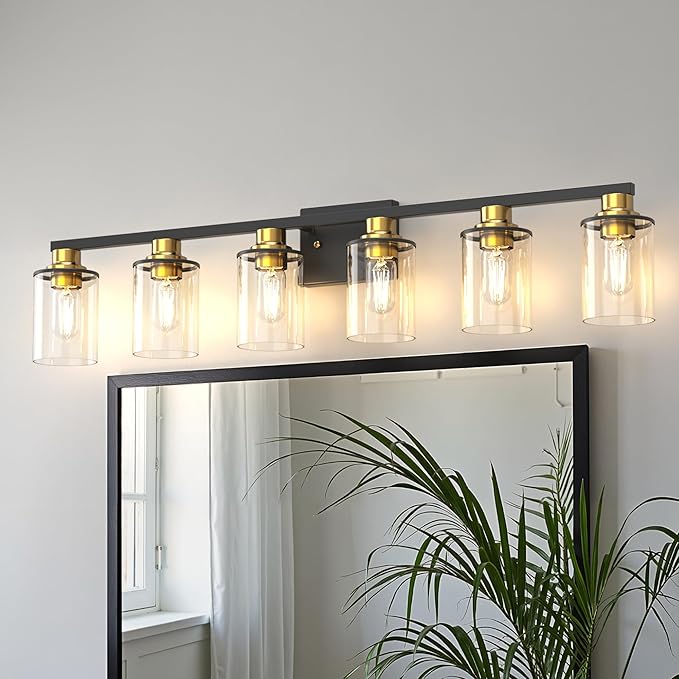 DORESshop Bathroom Light Fixtures, 6-Light Gold and Black Bathroom Lighting by DORESshop