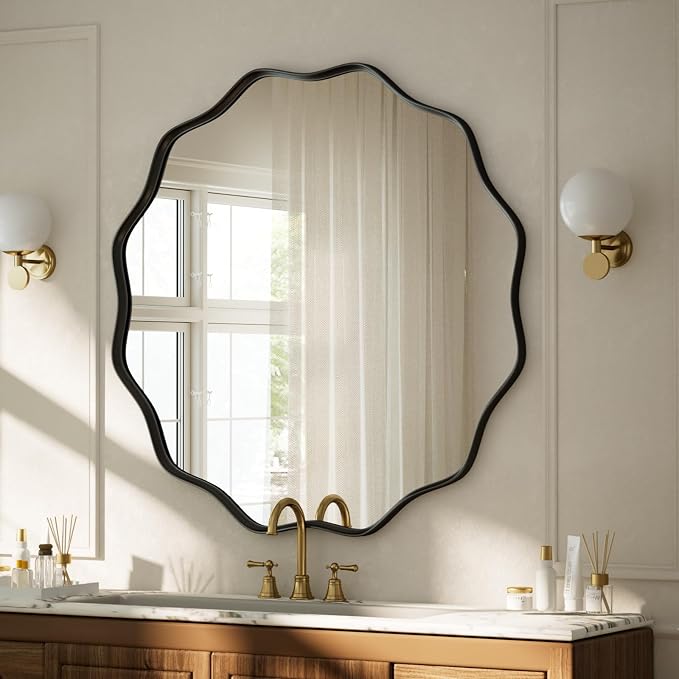 VooBang Black Scalloped Circle Mirror, Hanging Leaning - Image 7