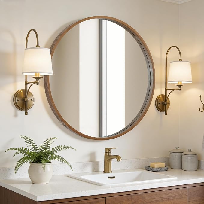 WallBeyond Round Wood Mirror - Image 2