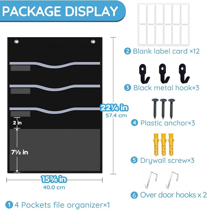 ALSLEA 4 Pockets Hanging Wall File Organizer 15" Extra Wide Pocket Chart - Image 7