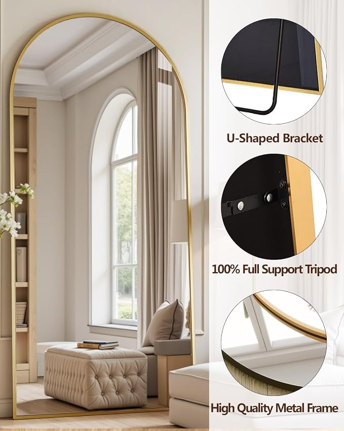 DMWOODFL 77x38 Inch Gold Arched Full Length Mirror - Image 6