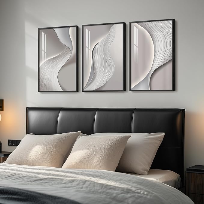 Framed Modern Abstract Wall Art, 3 Piece Minimalist Bright Style Prints - Image 2