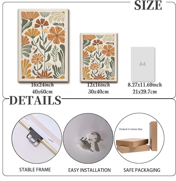 KISSFOX Framed Canvas Wall Art Abstract Floral Botanical Print Set of 3 Green - Image 4