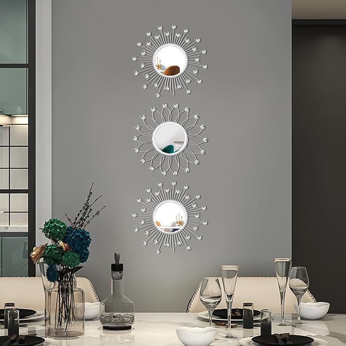 3 Pack Metal Mirrors for Wall Sunburst Wall Mirrors Home Décor Decorative - Image 3