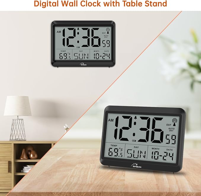 WallarGe Atomic Digital Wall Clock Battery Operated, Self-Setting, Large Display - Image 7