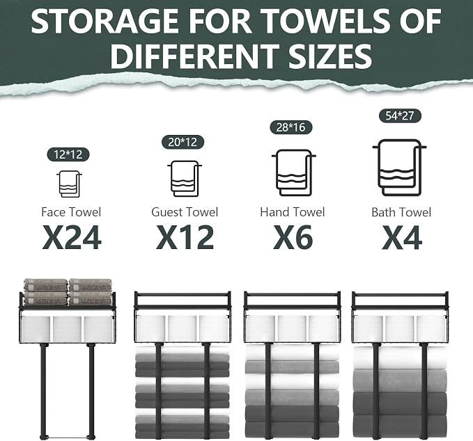 Xstydes Towel Racks for Bathroom, Metal Towel Holder - Image 6