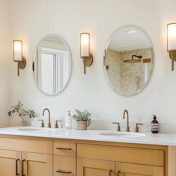 USHOWER Bathroom Mirror for Over Sink, 20x28 Inch Oval Frameless Mirror - Image 9