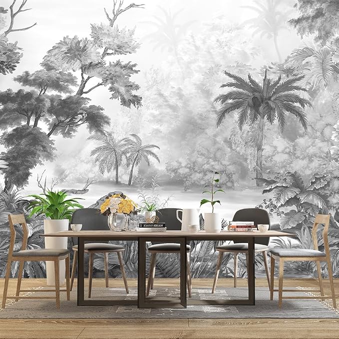 Grey Tropical Rainforest Plant wallpeper Living Room Bedroom Jungle Botanical - Image 3
